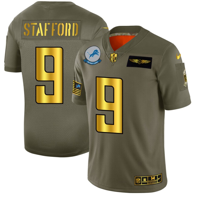 Men's Detroit Lions #9 Matthew Stafford 2019 Olive/Gold Salute To Service Limited Stitched NFL Jersey